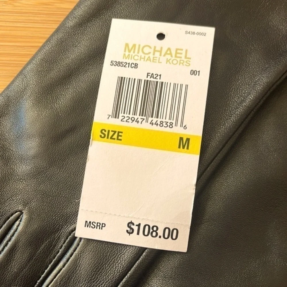 Brand New Michael Kors Black Genuine Leather Gloves w/ Gold Tone Logo Accent